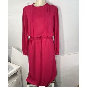 Vintage 80s Ms Chaus Magenta Pleated Shirt Dress Midi Hong Kong 9/10
